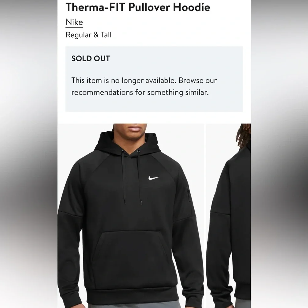 Nike Charcoal Pullover With Iconic Swoosh THERMA-FIT Pullover Hoodie Regular Fit